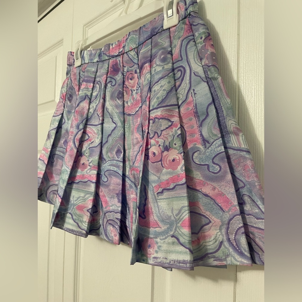 Vintage Pastel Floral & Marble Pleated Skirt